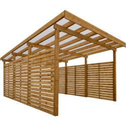 Carport en bois traité marron 17m² monopente - Gardy Shelter