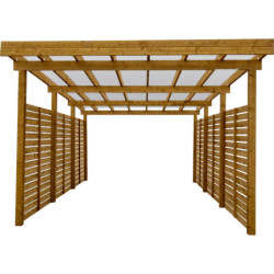 Carport en bois traité marron 17m² monopente - Gardy Shelter