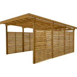 Carport en bois traité marron 17m² monopente - Gardy Shelter
