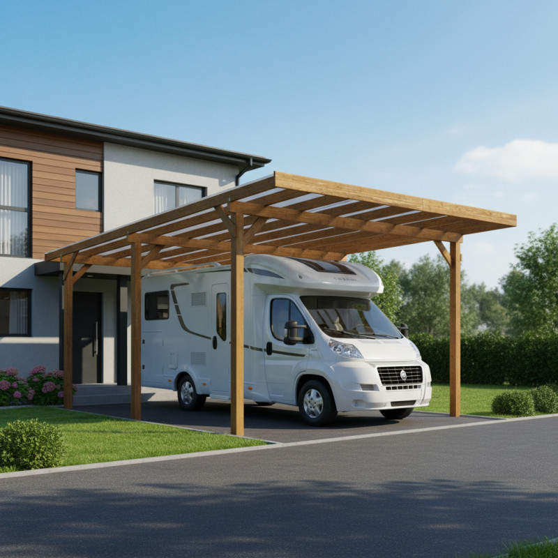 Carport en bois traité et teinté 22,8m² monopente - Gardy Shelter