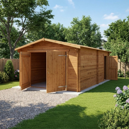 Garage en bois traité fongicide 40mm 370x550cm - Gardy Shelter