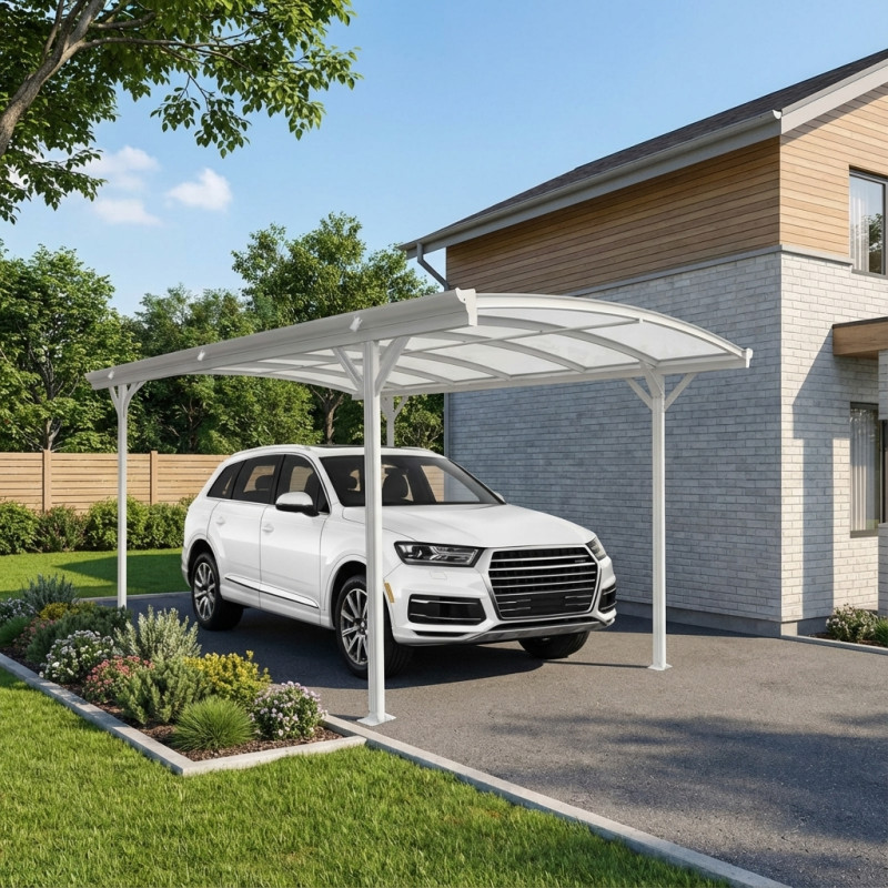 Carport en alu blanc 3x4,3m + Toit polycarbonate 6mm X-METAL