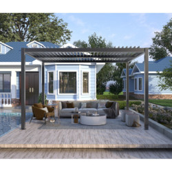 Pergola autoportante en alu gris avec lames orientable 4x4m X-METAL
