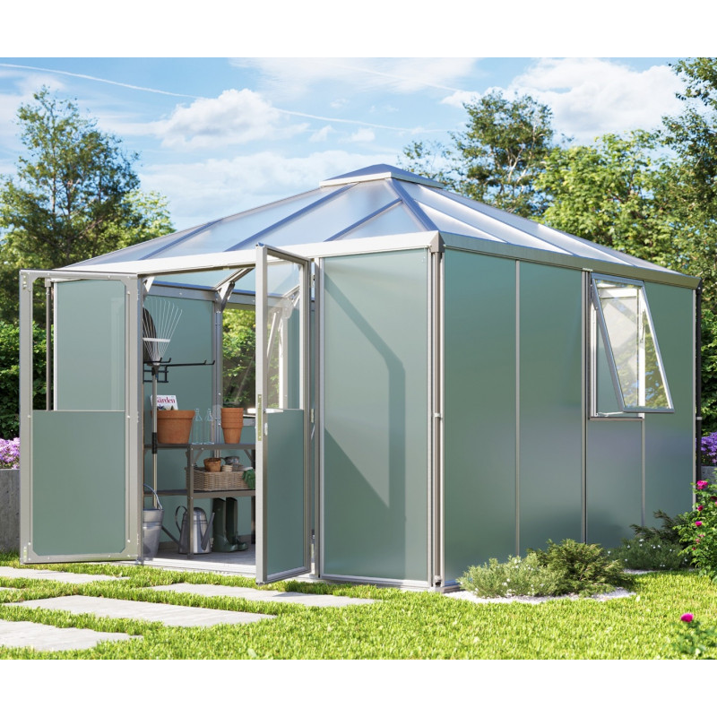 Abri de jardin 10,2m² Universum - alu anodisé - vitrage combiné - Vitavia