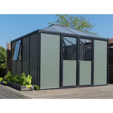Abri de jardin 10,2m² Universum - alu noir - vitrage combiné - Vitavia