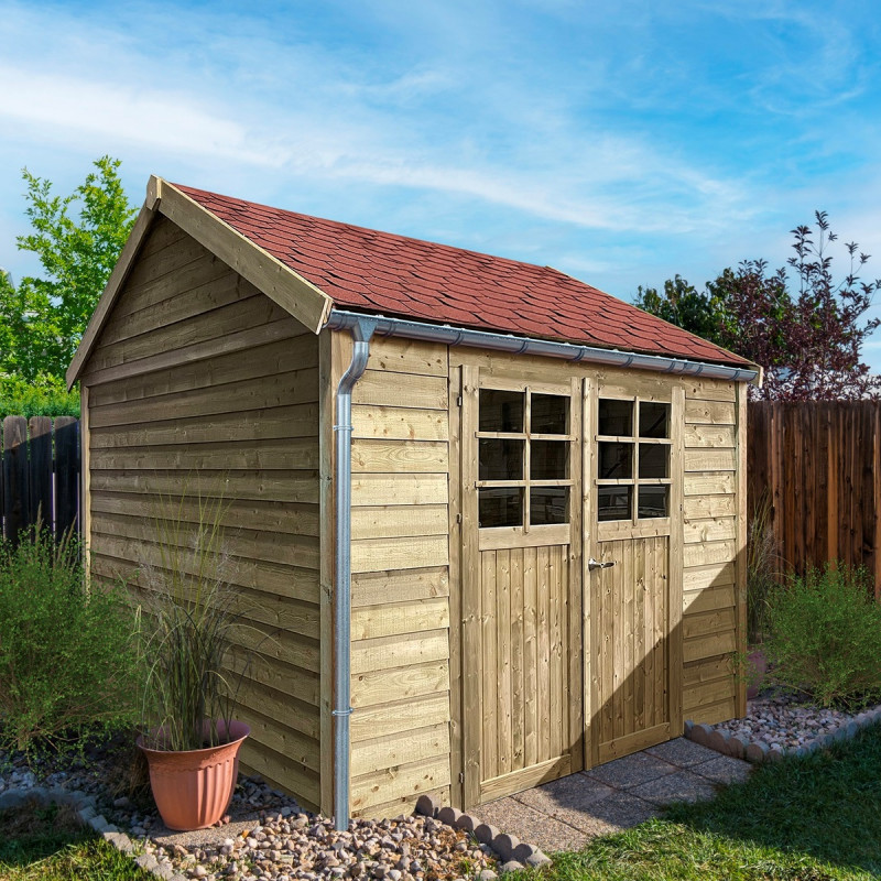 Abri de jardin en bois massif 19mm double porte Anneux 8,62m² - Solid