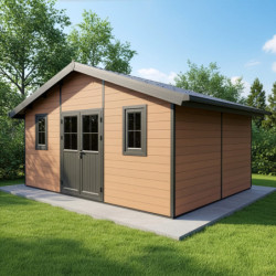 Abri premium bois composite double pente 19,22m² marron Woodlife Garden