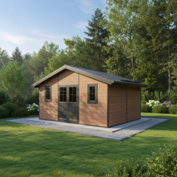 Abri premium bois composite double pente 19,22m² marron Woodlife Garden