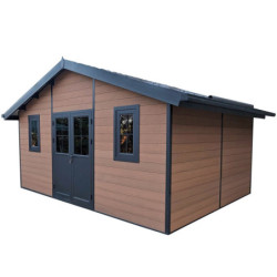 Abri premium bois composite double pente 19,22m² marron Woodlife Garden