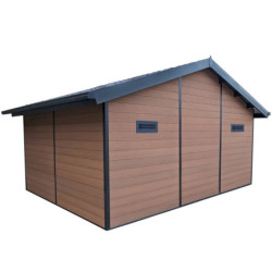 Abri premium bois composite double pente 19,22m² marron Woodlife Garden