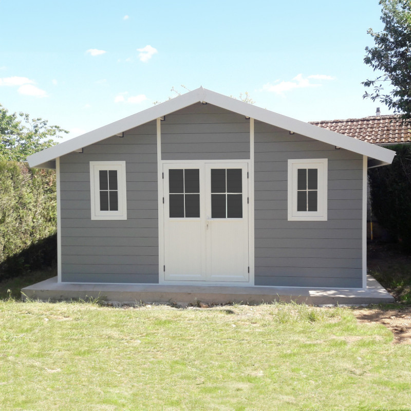 Abri premium bois composite double pente 19,22m² gris clair Woodlife Garden