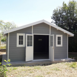 Abri premium bois composite double pente 19,22m² gris clair Woodlife Garden