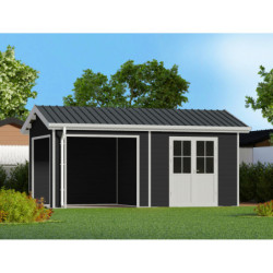 Abri premium bois composite avec terrasse gris foncé Woodlife Garden