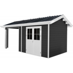 Abri premium bois composite avec terrasse gris foncé Woodlife Garden
