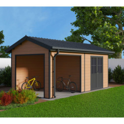 Abri premium bois composite avec terrasse gris foncé Woodlife Garden