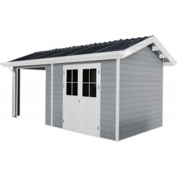 Abri premium bois composite avec terrasse gris clair Woodlife Garden