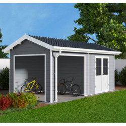 Abri premium bois composite avec terrasse gris clair Woodlife Garden