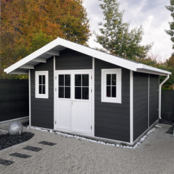 Abri premium bois composite double pente 14,75m² gris Woodlife Garden