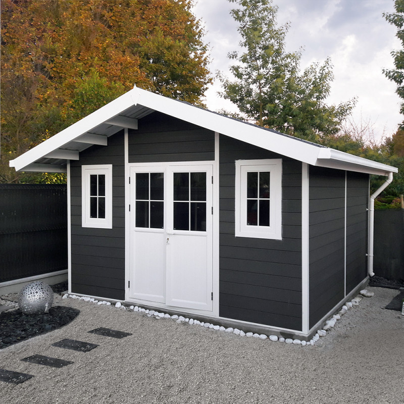 Abri premium bois composite double pente 14,75m² gris Woodlife Garden