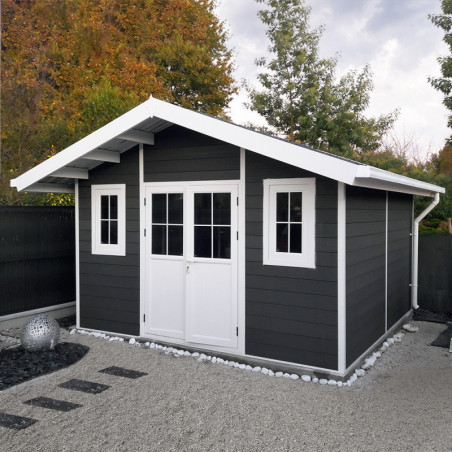Abri premium bois composite double pente 14,75m² gris Woodlife Garden