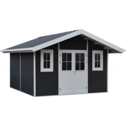 Abri premium bois composite double pente 14,75m² gris Woodlife Garden