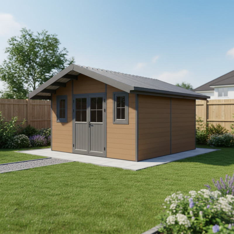Abri premium moderne en bois composite 14,75m² marron Woodlife Garden