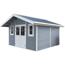 Abri premium bois composite double pente 15m² gris clair Woodlife Garden