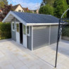 Abri premium bois composite double pente 15m² gris clair Woodlife Garden