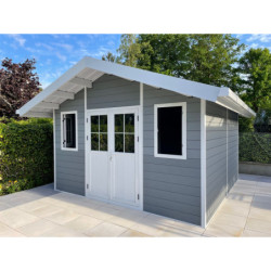Abri premium bois composite double pente 15m² gris clair Woodlife Garden