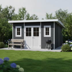 Abri toit plat composite anthracite 14,90m² porte alu Woodlife Garden