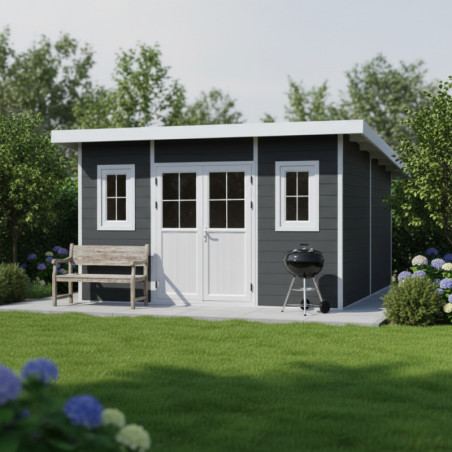 Abri toit plat composite anthracite 14,90m² porte alu Woodlife Garden