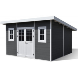 Abri toit plat composite anthracite 14,90m² porte alu Woodlife Garden