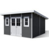 Abri toit plat composite anthracite 14,90m² porte alu Woodlife Garden