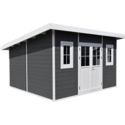 Abri toit plat composite anthracite 14,90m² porte alu Woodlife Garden