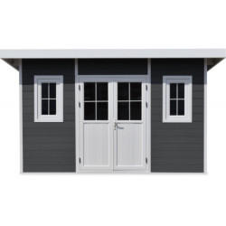 Abri toit plat composite anthracite 14,90m² porte alu Woodlife Garden
