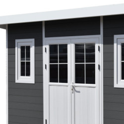 Abri toit plat composite anthracite 14,90m² porte alu Woodlife Garden