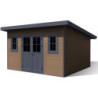Abri toit plat composite aspect bois 14,90m² porte alu Woodlife Garden