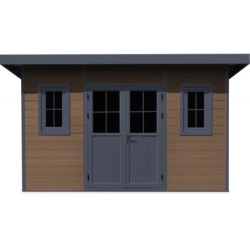 Abri toit plat composite aspect bois 14,90m² porte alu Woodlife Garden