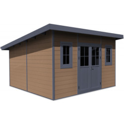 Abri toit plat composite aspect bois 14,90m² porte alu Woodlife Garden