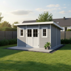 Abri toit plat composite gris clair 14,90m² porte alu Woodlife Garden