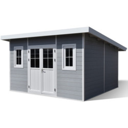 Abri toit plat composite gris clair 14,90m² porte alu Woodlife Garden