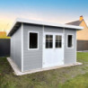 Abri toit plat composite gris clair 14,90m² porte alu Woodlife Garden