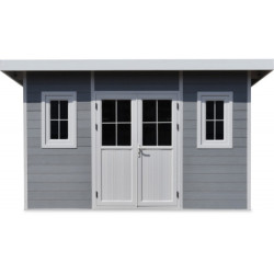Abri toit plat composite gris clair 14,90m² porte alu Woodlife Garden