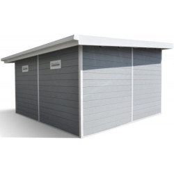 Abri toit plat composite gris clair 14,90m² porte alu Woodlife Garden