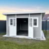 Abri toit plat composite gris clair 14,90m² porte alu Woodlife Garden