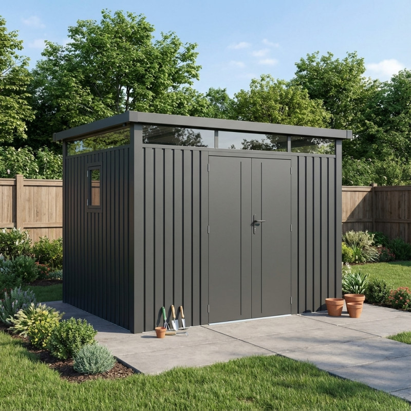 Abri 6,76m² en acier gris foncé 0,4mm Kosto avec fixations - X-Métal