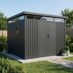 Abri 8,64m² en acier gris foncé 0,4mm Kosto fixations dalle - X-Métal