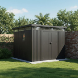 Abri 8,64m² en acier gris foncé 0,4mm Kosto fixations dalle - X-Métal