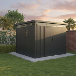 Abri 8,64m² en acier gris foncé 0,4mm Kosto fixations dalle - X-Métal