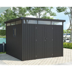 Abri 8,64m² en acier gris foncé 0,4mm Kosto fixations dalle - X-Métal